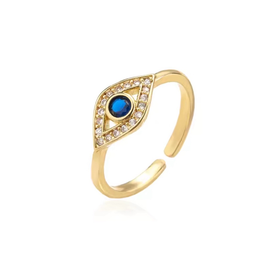 Gold Evil Eye Ring with Blue Stone